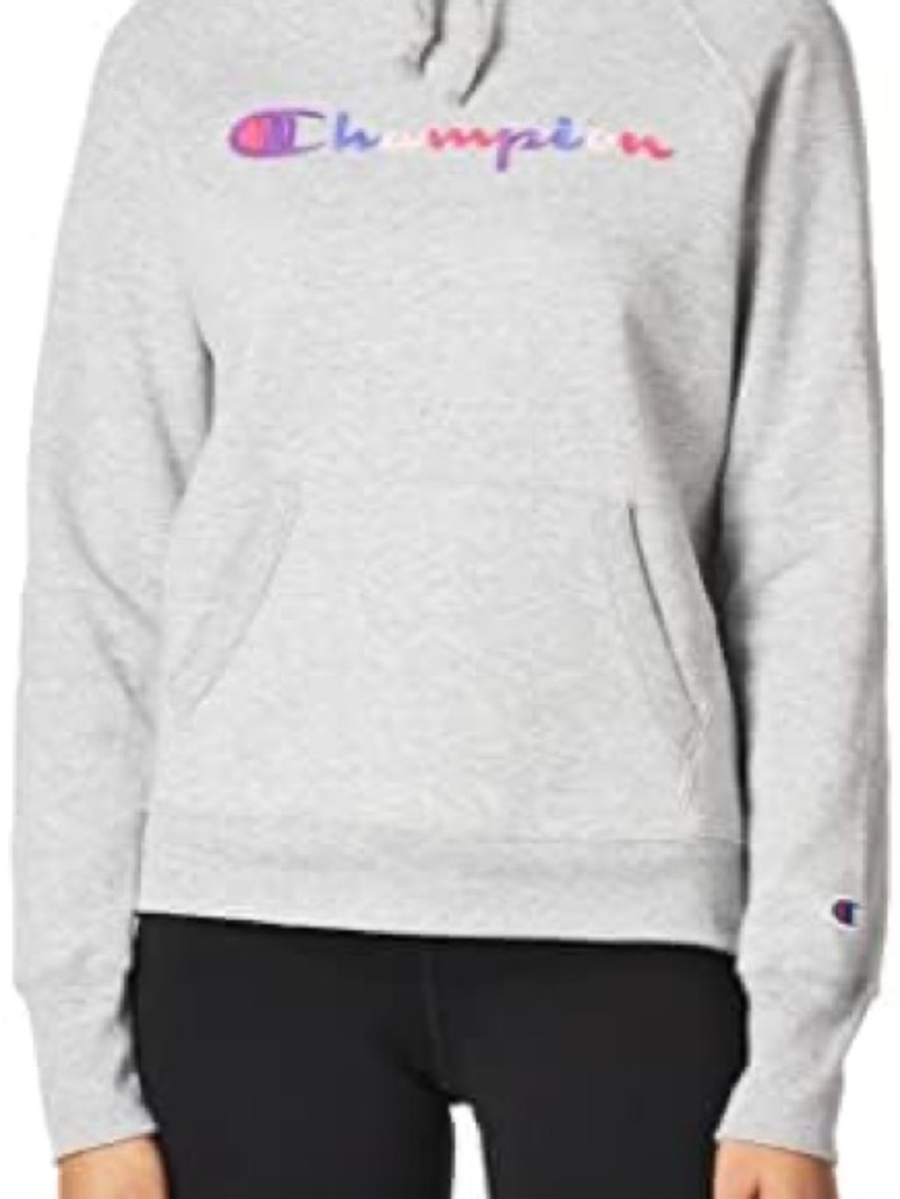 Champion Light Gray Women's Pullover Hoodie with Multicolor Script Logo